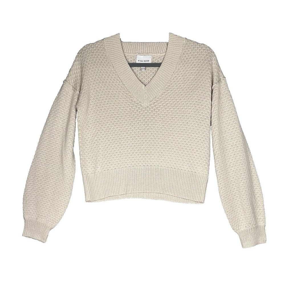 Pink Rose Ivory V Neck Sweater Womens‎ Small Casual Academia Preppy Collegiate